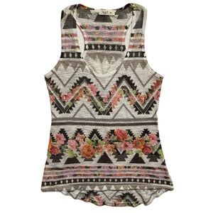Love J USA Medium Racerback Knit Floral Geometric Tank EUC 3790